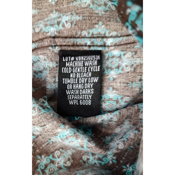 Rock & Roll Denim Boys XL Snap Front Western Shirt Brown Turquoise Pattern - Picture 6 of 9